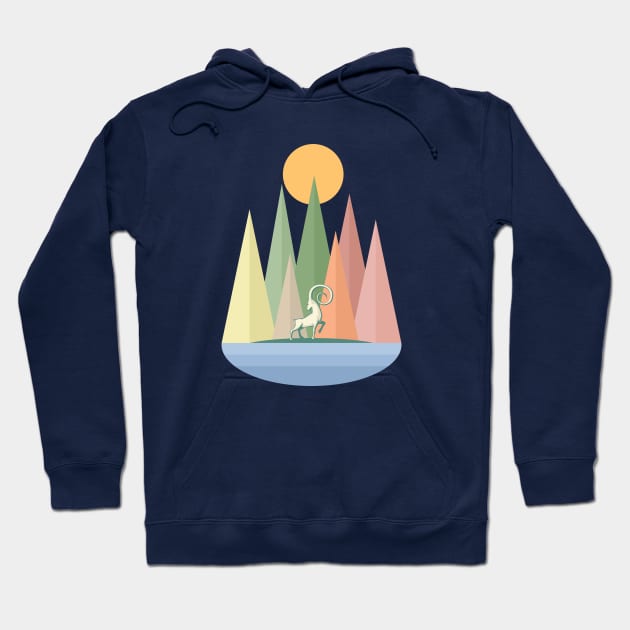 Goat in Nature Landscape Collage Hoodie by michony